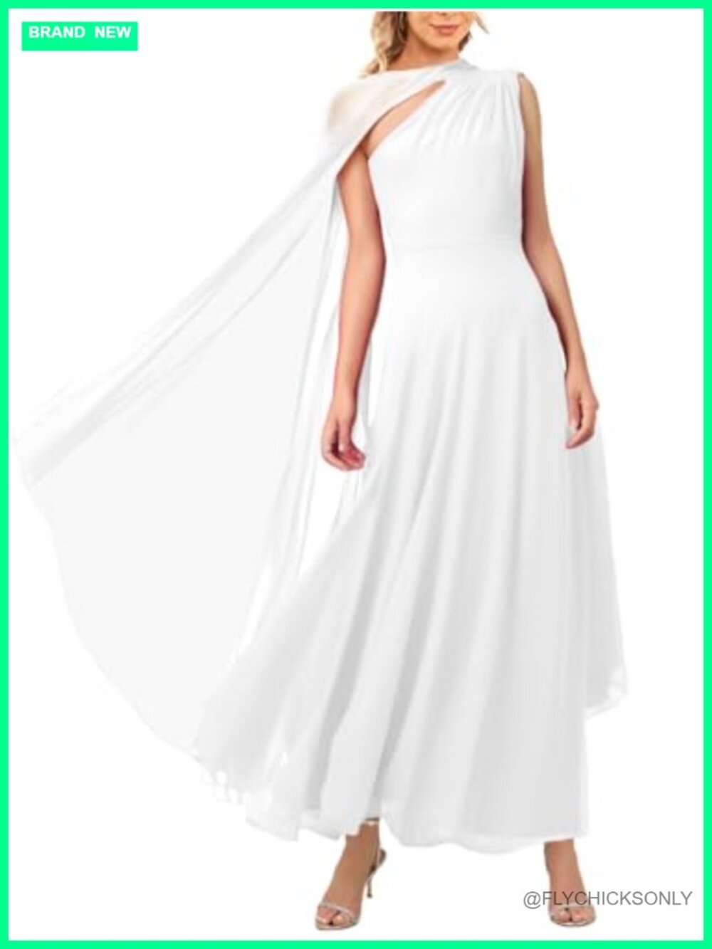 Elegant Evening Gown One Shoulder Flowy A-Line Maxi Dress with Cape